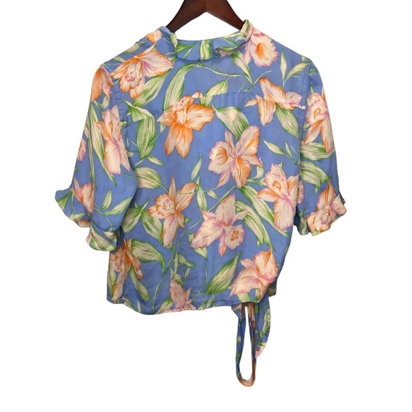 Lauren Ralph Lauren Silk Hawaiian Floral Wrap Shirt Size Large 100% Silk - Picture 2 of 6
